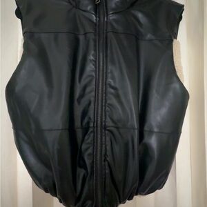 Black Faux Leather Puffer Vest